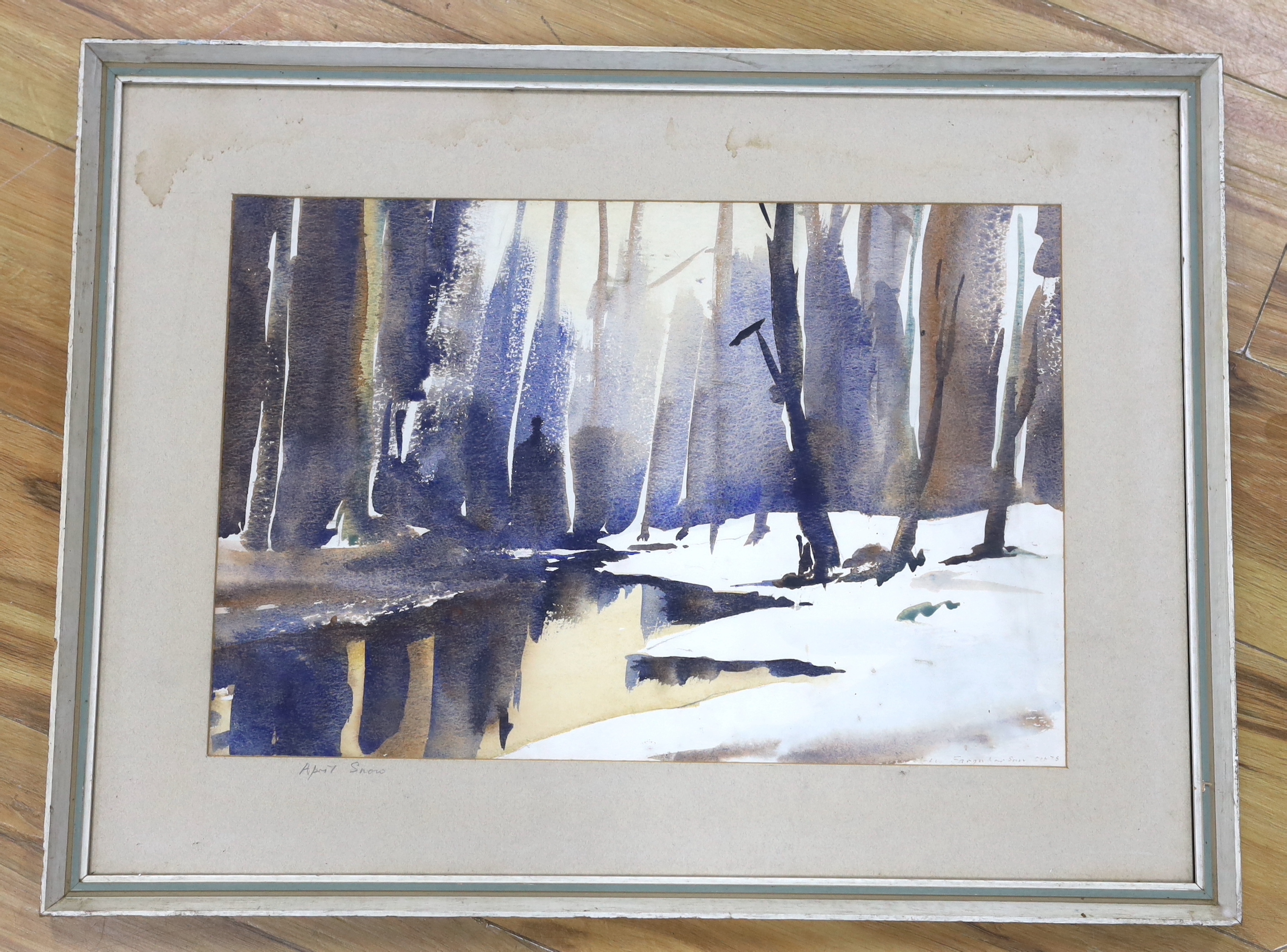 John Farquharson (20th. C), watercolour, 'April Snow', signed and dated October '75, 33 x 48cm